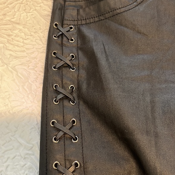 Cache Lace Up Jeans Vintage Skinny Stretch Waxed Cotton Faux Leather Look Size 2 - Picture 4 of 5